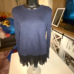Chelsea 28 Blue Long Sleeve Top with Black Sheer Hem size S